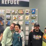 Artists in the Homer Independent Living Center's Artability program are photographed with their artwork on display at the Alaska Maritime National Wildlife Refuge during the 2025 Shorebird Festival in Homer, Alaska. Photo provided by the Independent Living Center
