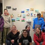Artists with Homers Artability, part of the Independent Living Centers programs, pose with their artwork on display in Homer Council on the Arts 2024 Fun with 5x7 exhibit. Photo provided by the Independent Living Center