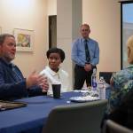 Kenai Peninsula Borough School District Superintendent Clayton Holland speaks during a presentation on E-Rate to Federal Communications Commission Commissioner Olivia Trusty and U.S. Sen. Lisa Murkowski in the KPBSD offices in Soldotna, Alaska, on Wednesday, Aug. 20, 2025. (Jake Dye/Peninsula Clarion)