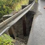The northbound shoulder of the Sterling Highway is washed out at Mile 157, near the intersection with Old Sterling Highway between Homer and Anchor Point, on Thursday, Aug. 28, 2025. (Photo courtesy of the Alaska Department of Transportation