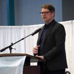 U.S. Rep. Nick Begich III speaks during the Kenai Classic Roundtable hosted by the Kenai River Sportfishing Association at the Soldotna Field House on Aug. 20, 2025, in Soldotna, Alaska. (Jake Dye/Peninsula Clarion)