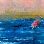 Evening Troll II is an acrylic painting by Rosemary Redmond on display through September 2025 at Grace Ridge Brewing in Homer, Alaska. Photo by Christina Whiting