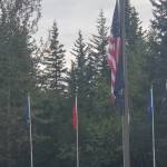 The American and Alaska flags are set at half-mast in honor of Patriot Day on Thursday, Sept. 11, 2025, at the VFW Post 10221 in Anchor Point, Alaska. (Delcenia Cosman/Homer News)