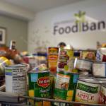 Carts filled with food collected during the Freedom from Hunger community food drive are displayed at the Kenai Peninsula Food Bank near Soldotna, Alaska, on Friday, Sept. 19, 2025. (Jake Dye/Peninsula Clarion)