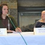 Ash-Lee Waddell and Gayle Claus, candidates for the District 9 seat of the Kenai Peninsula Borough School District Board of Education, answer questions during an election forum hosted by the Peninsula Clarion and KBBI AM 890 on Thursday, Sept. 18, 2025, at the Homer Public Library in Homer, Alaska. (Delcenia Cosman/Homer News)