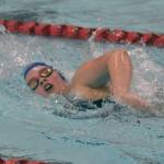 Palmers Mollyann Dunlap competes in the 500-yard freestyle at the Kenai Invitational at Kenai Central High School on Saturday, Sept. 20, 2025, in Kenai, Alaska. (Photo by Jeff Helminiak/Peninsula Clarion)