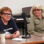Patti Truesdell and Donna Anderson, candidates for the Kalifornsky seat on the Kenai Peninsula Borough School District Board of Education, participate in a forum at the Soldotna Public Library in Soldotna, Alaska, on Monday, Sept. 15, 2025. (Jake Dye/Peninsula Clarion)