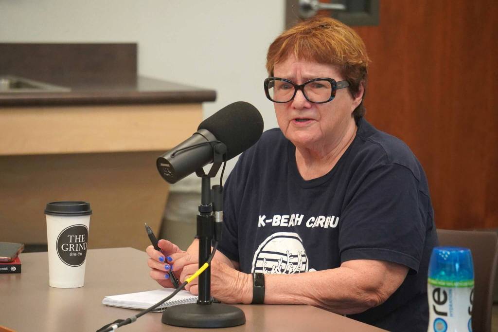Patti Truesdell, candidate for the Kalifornsky seat on the Kenai Peninsula Borough School District Board of Education, participates in a forum at the Soldotna Public Library in Soldotna, Alaska, on Monday, Sept. 15, 2025. (Jake Dye/Peninsula Clarion)
