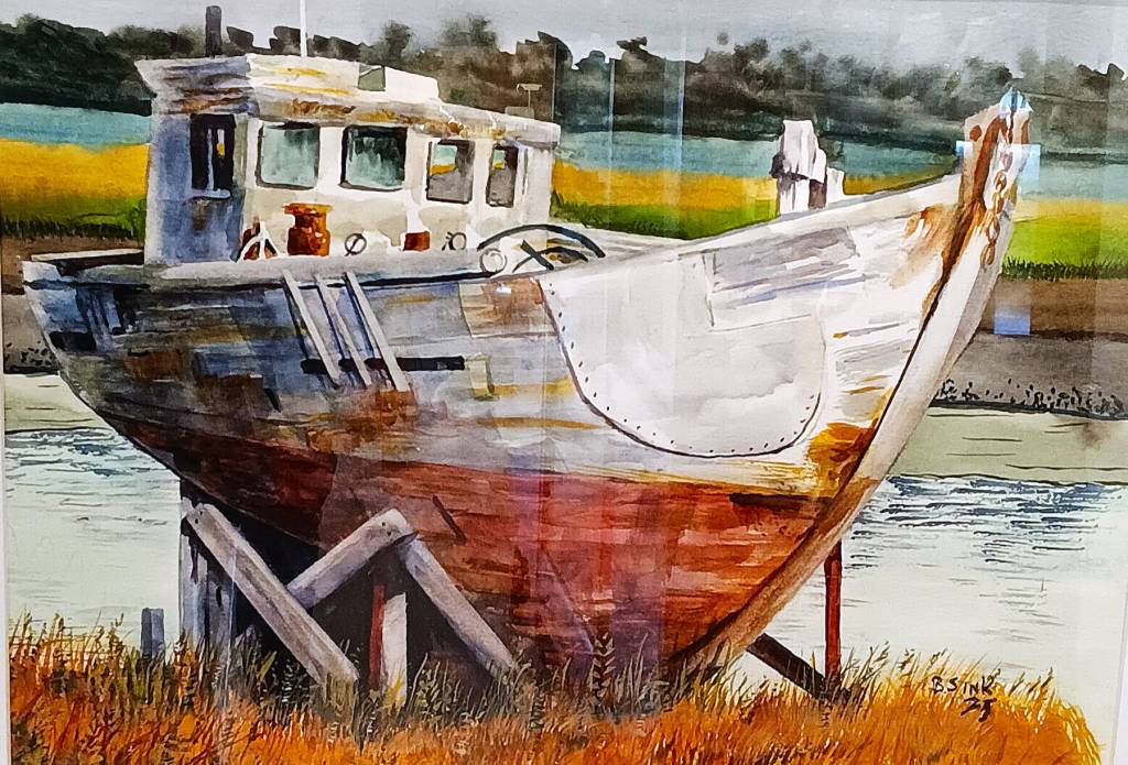 Abandoned Fishing Boat is a watercolor painting by Bruce Sink on display in his solo exhibit through October at Fireweed Gallery. Photo provided by the Fireweed Gallery