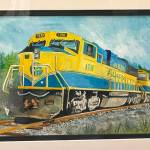 Alaska Railroad is a watercolor painting by artist Bruce Sink on display through October in his solo exhibit at Fireweed Gallery. Photo provided by Fireweed Gallery