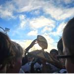 The Homer Mariners varsity football team celebrates their victory after the Division III state championships game on Saturday, Oct. 18, 2025, in Wasilla, Alaska. Photo provided by Justin Zank