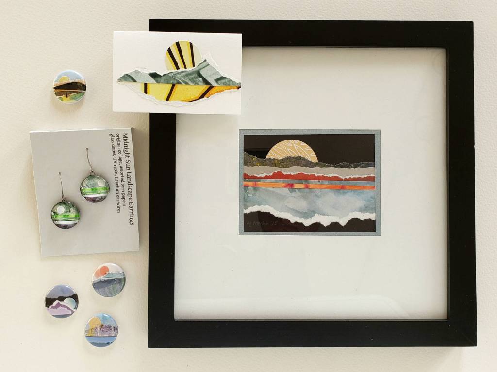 Collage work by Meriam Linder is available at Ptarmigan Arts in Homer, Alaska. Photo provided by Meriam Linder