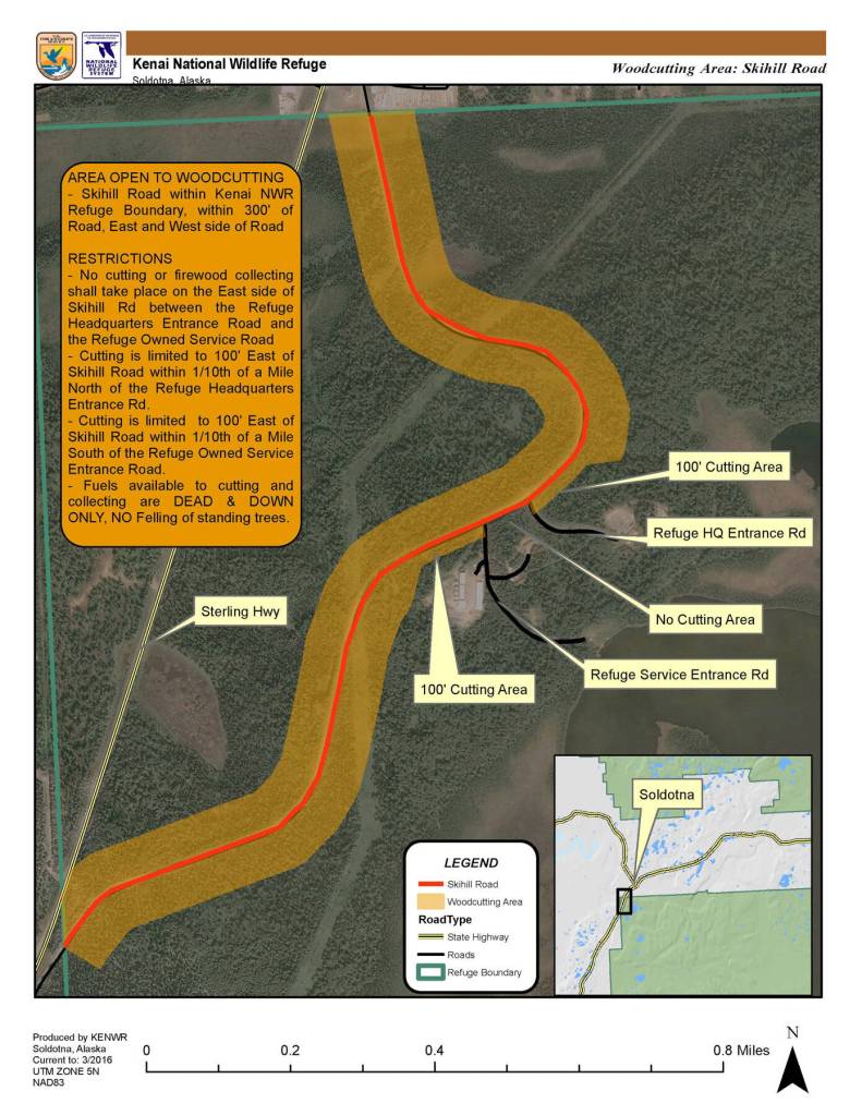 The Kenai National Wildlife Refuge on Monday released maps showing areas open to woodcutting by permit beginning on Nov. 19, 2025.