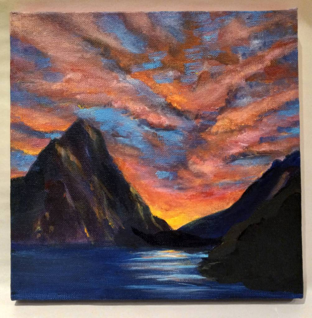 Aloha is an oil and acrylic painting by Julia Garrity on display in the student exhibit at Kachemak Bay Campus in Homer, Alaska. Photo provided by Kachemak Bay Campus