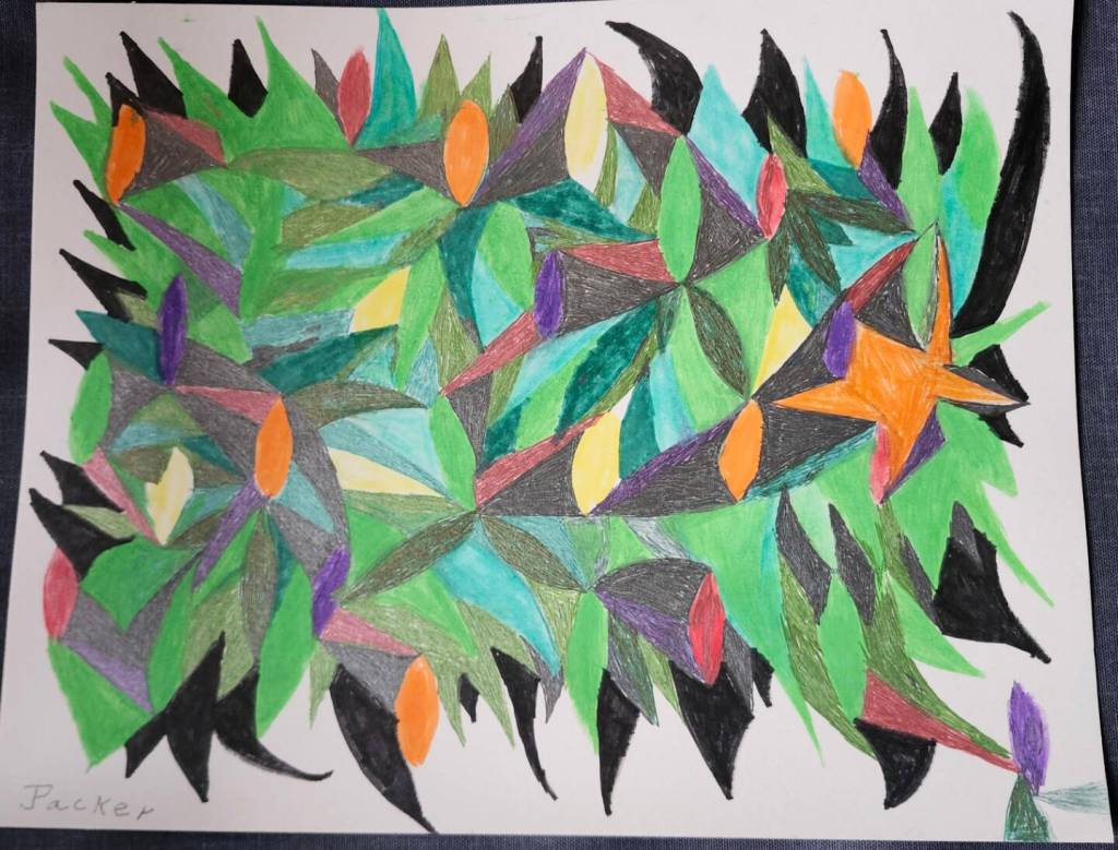 An untitled original abstract work by community member Jack Packer is one of numerous pieces by the artist on display through December at Homer Brewing Company as part of a memorial exhibit honoring his life, work and passing. Photo provided by Homer Brewing Company