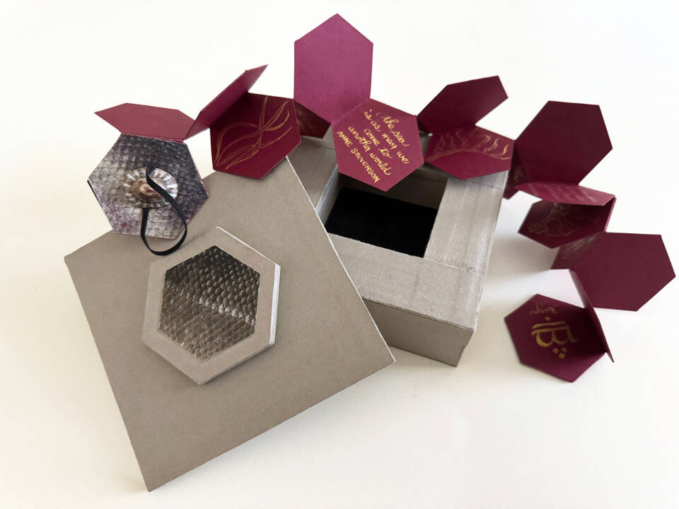 Hexagon Book of the Sea is a small-scale multimedia work by Karyn Murphy. Photo provided by Karyn Murphy