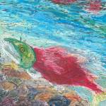 "A Moment of Peace Below the Surface" is an oil pastel piece on reclaimed driftwood by June Denver. Photo provided by June Denver