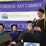 Darren Tivnan, Class of 2025 valedictorian, speaks to his fellow graduates during the 55th annual commencement ceremony on Wednesday, May 7, 2025, at Kachemak Bay Campus<ins> in Homer, </ins><ins>Alaska</ins>. (Delcenia Cosman/Homer News)