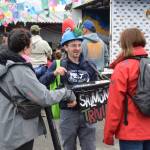 Cook Inletkeeper communications director (center) Jamie Currie shares salmon trivia with Salmonfest attendees in the Causeway on Saturday, Aug. 2, 2025, at the Kenai Peninsula Fairgrounds in Ninilchik<ins>,</ins><ins>Alaska</ins>. (Delcenia Cosman/Homer News)