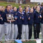 The Homer Mariner girls stand with their trophy after claiming the title at the 2025 ASAA Cross Country Division II Championships at Mike Janecek Trails in Palmer, Alaska, on Saturday, Oct. 4, 2025. Photo courtesy Jake Dye