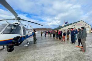 Members of the Kachemak Bay Search and Rescue group receive instruction from helicopter pilot Steven Ritter (left) on Jan. 30, 2026, during a training weekend at Kachemak Emergency Services station in Homer, Alaska. Photo courtesy Kasey Aderhold
