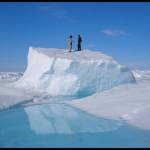 Matt Druckenmiller, right, and his research advisor Hajo Eicken, a professor of geophysics, stand on an ice floe near Utqiaġvik in about 2010. Photo courtesy Daniel Pringle