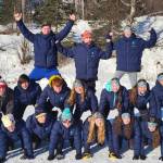 The Homer High School Mariner form a human pyramid during the ASAA Nordic Ski State Championships held Feb. 19-21, 2026, in Wasilla, Alaska. Photo provided by Jessie Goodrich