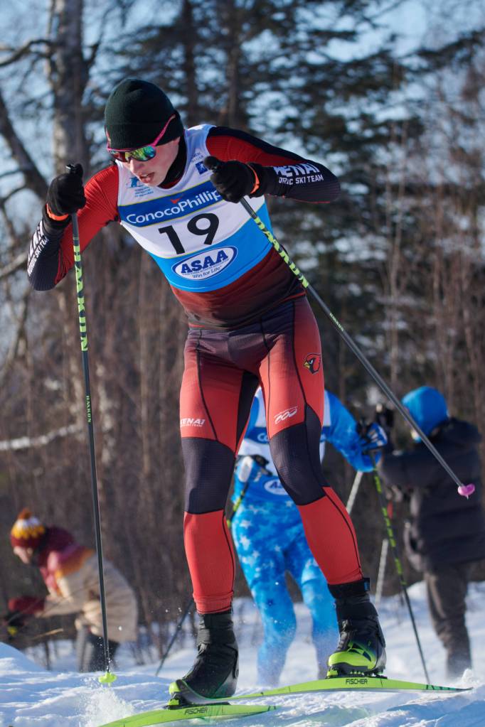 Kenai Central's Fletcher Darr competes in the Division II ASAA Nordic Ski State Championships held Feb. 19-21, 2026, in Wasilla, Alaska. Photo provided by Chantel Taylor