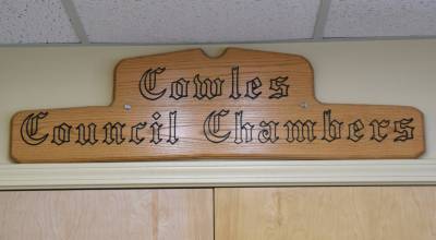 The Cowles Council Chambers are seen in Homer City Hall on Pioneer Avenue in April 2025 in Homer, Alaska. (Homer News file photo)