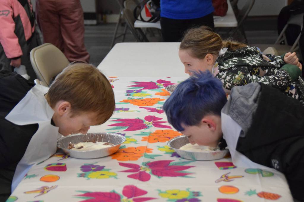 Anchor Point youth compete in a pie-eating contest on Saturday, Feb. 28<ins>, 2026,</ins> at the VFW Post 10221 in Anchor Point<ins>, Alaska</ins>.