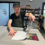 A workshop demonstration is held at Campfire Printing Press in Chicago, Illinois, in 2025. Photo provided by Elaine Miller