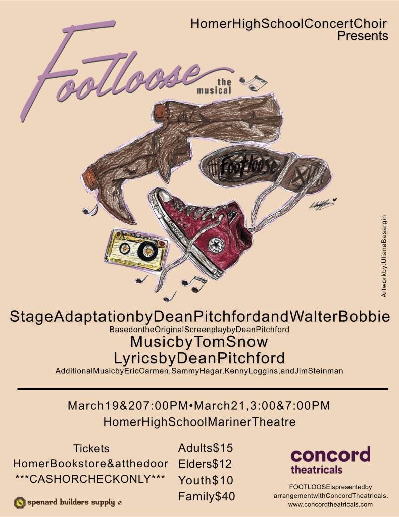 The Homer High School Concert Choir will perform Footloose! The Musical this weekend, March 19-21, 2026, on the Mariner Theatre stage in Homer, Alaska. Photo courtesy Kyle Schneider