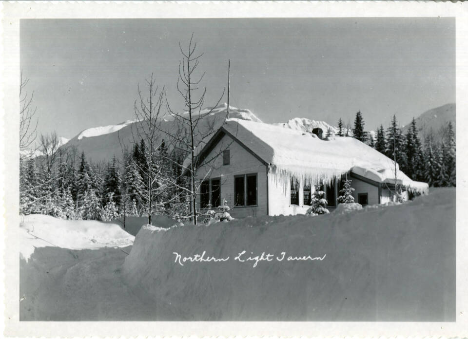 Circa 1940s, the Northern Light Tavern, which was formerly the Woodrow schoolhouse and the Woodrow roadhouse, near Bear Lake, just outside of Seward.