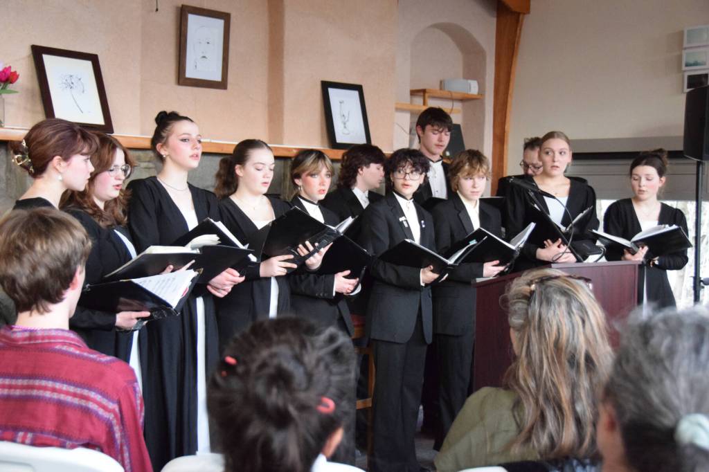 Members of the Homer High School Choir give a short performance during the Celebration of Lifelong Learning on Saturday, March 28, 2026, in Homer, Alaska. (Delcenia Cosman/Homer News)