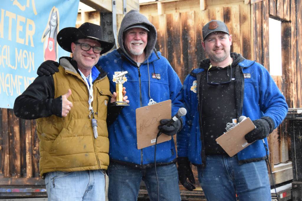Riley Whitsitt (left), from McDade, Texas, wins ninth place during the 32nd annual Homer Winter King Tournament on Saturday, April 4, 2026, in Homer, Alaska. (Delcenia Cosman/Homer News)