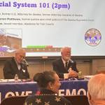 Photo by Therese Lewandowski
Judicial 101 featured Warren Matthews, former Alaska Supreme Court Chief Justice, and Doug Baily, former Alaska Attorney General.