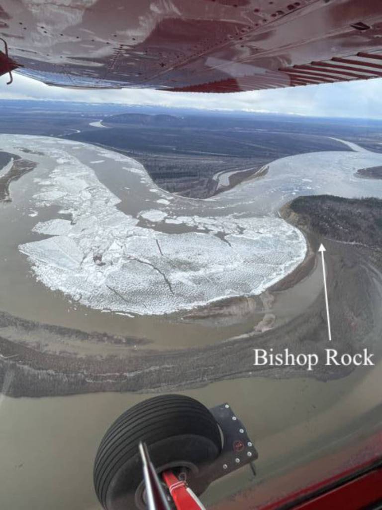 Photo courtesy National Weather Service
Bishop Rock juts into the Yukon River in this photo taken by a National Weather Service observer on May 12, 2024.