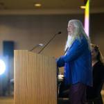 Meg Mitchell delivers her acceptance speech at the annual Full Lives Conference on April 16, 2026, in Anchorage, Alaska. Photo courtesy Lisa Cauble/University of Alaska Anchorage