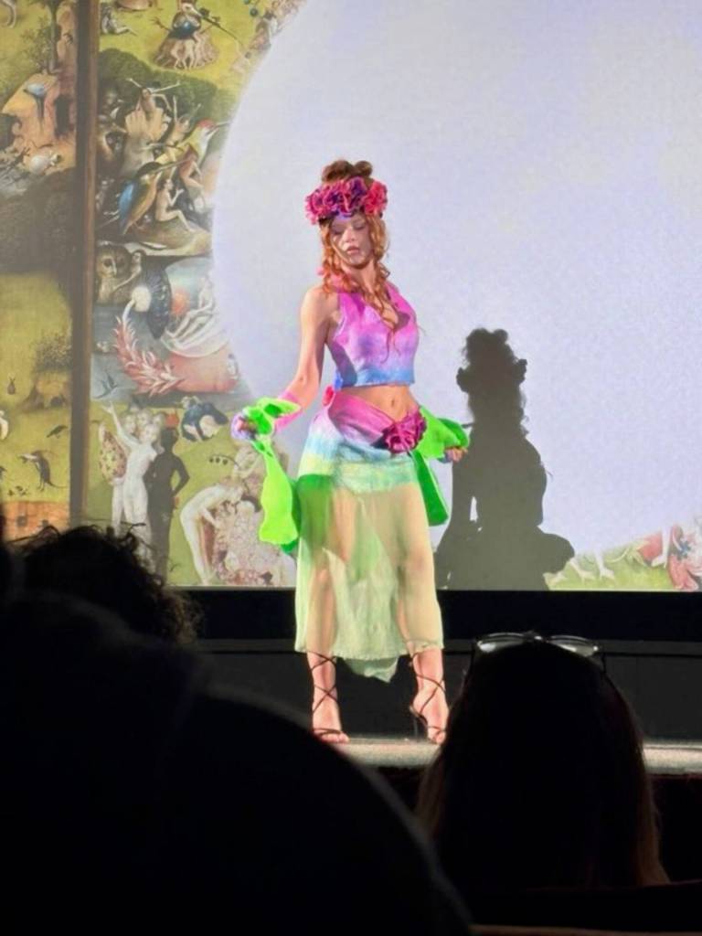 Riley Harrington models handmade clothing by local designer Beth Carroll during the annual Homer Wearable Arts show at the Porcupine Theater on Friday, May 1<ins>, 2026, in Homer, Alaska</ins>. Photo courtesy Beth Carroll