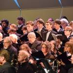 Members of the Kenai Peninsula Community Chorus and Homer High School Concert Choir perform the Mozart Requiem on Friday, May 1, 2026, on the Homer High School Mariner Theatre stage in Homer, Alaska. (Delcenia Cosman/Homer News)