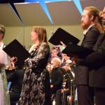 (from left to right) Soloists Katelyn Hawkins-Wythe, soprano; SunRose Winslow, alto; August Kilcher, tenor; and Kyle Schneider, bass, perform the Mozart Requiem on Friday, May 1, 2026, on the Homer High School Mariner Theatre stage in Homer, Alaska. (Delcenia Cosman/Homer News)