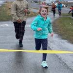 Youth runners in this years Girls on the Run and Let Me Run programs cross the finish line in a celebratory 5K race on Sunday, May 10, 2026, on the Homer Spit Trail in Homer, Alaska. Photo courtesy Marcee Gray