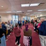 Photo courtesy Holly Dean
Ned Rozells friends, family and colleagues gather at a GI reception in the Mather Library on May 1 as Geophysical Institute Director Bob McCoy says a few words to the crowd.