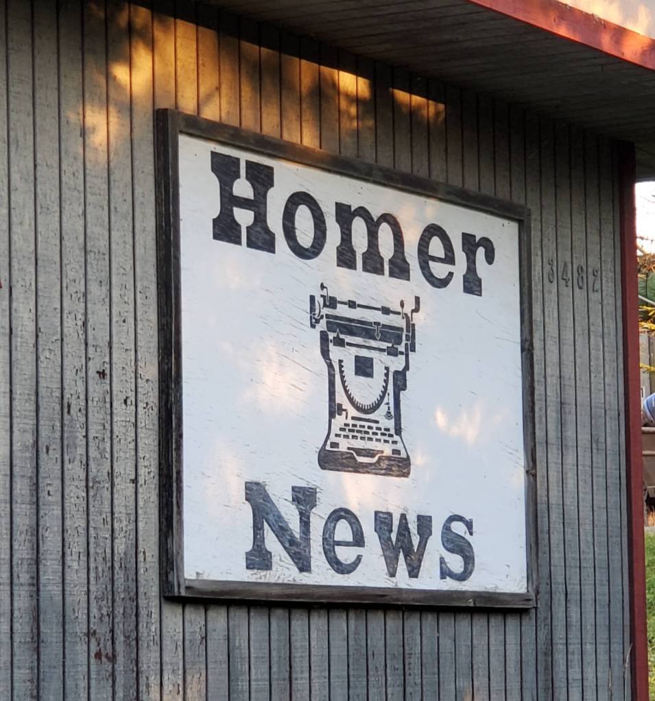 The old Homer News sign hangs on the side of the papers former office in 2024. (Delcenia Cosman/Homer News)