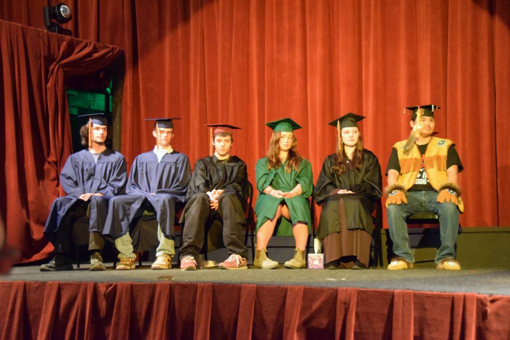Delcenia Cosman/Homer News
Seniors graduating from Homer Flex High School are seated on the Porcupine Theater stage during a commencement ceremony held Monday, May 18.<ins>, 2026, in Homer, Alaska</ins>