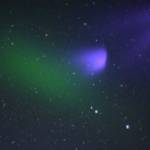 Ionization by the sun turns the green barium cloud of Peter Delameres KiNET-X experiment to purple over the Atlantic Ocean on May 16, 2021. (Photo courtesy Don Hampton)