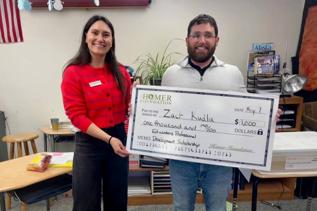 Local Voznesenka educator Zach Kudla also received a $1,000 Educators Professional Development Scholarship as he pursues his masters degree in school counseling. (Kayla Fox Rivers | The Homer Foundation)