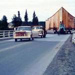 Photo from Soldotna United Methodist Church archives
Soldotnas second Methodist churchlike its firstexperienced difficulties crossing the Kenai River bridge while being transported from Kasilof.