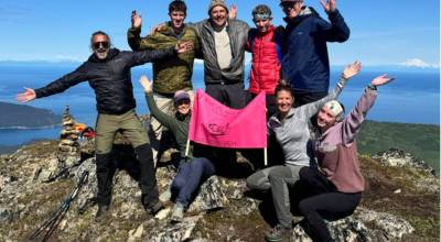 Hal Neace and his family reached the summit of Graduation Peak on July 6. Front: Sally Drescher, Heather Rosfeld, Lydia Drescher. Back: Jason Rosfeld, Luke Drescher, Hal Neace, Nate Drescher, John Drescher. (Hal Neace)